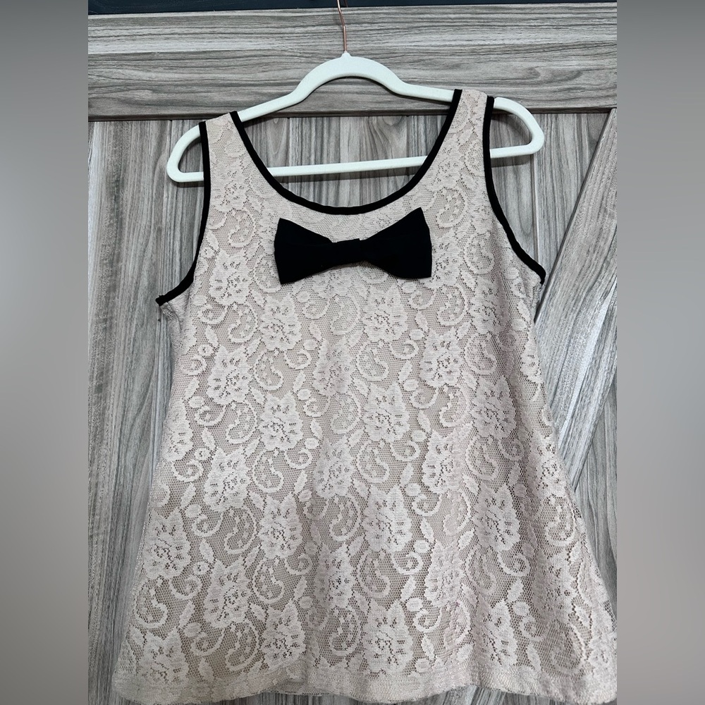 Chic Lace Blouse with Black Bow